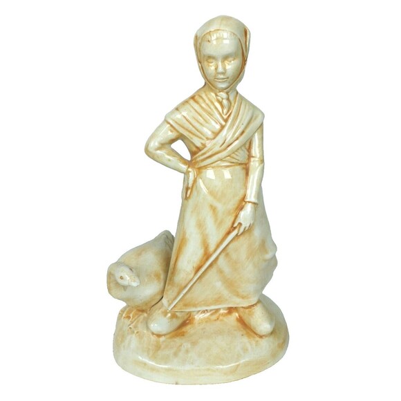 Vintage 70s Farmhouse Dutch Country Ceramic Figurines Boy & Girl with Geese - Picture 3 of 8